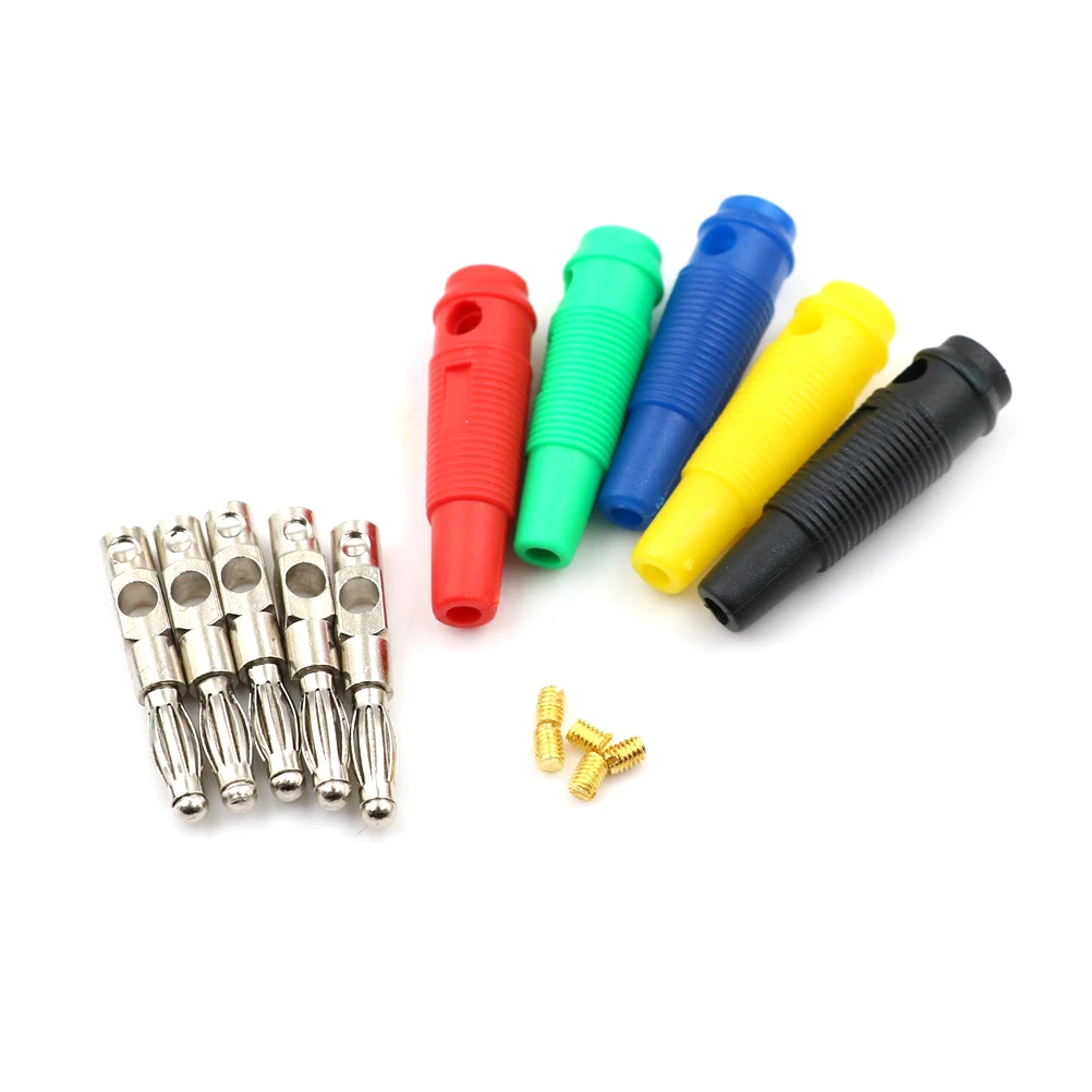 5Pcs 4mm Male High Current Screw Solderless Stackable Banana Plug Connector