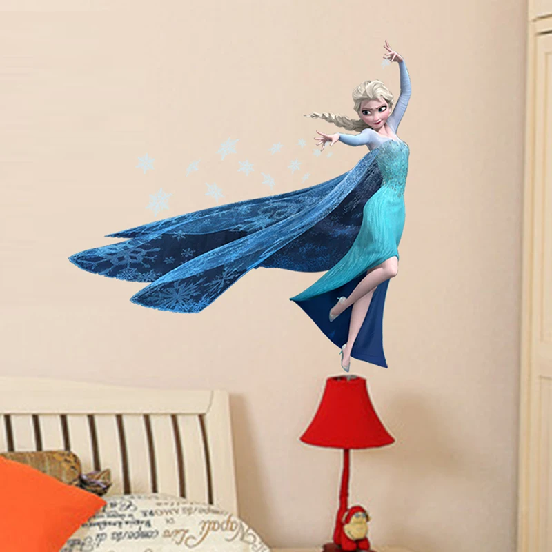 Cartoon Elsa Queen Snowflakes Frozen 2 Movie Wall Stickers For Kids Room Home Decoration DIY Girls Room Anime Mural PVC Poster