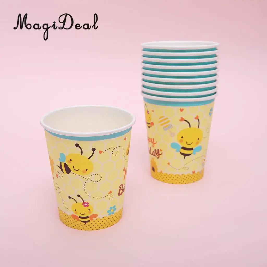 10pcs Cute Bee Paper Disposable Cups Birthday Party Tableware Decoration
