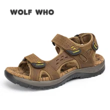 WOLF WHO/Лидер продаж; Новинка; модная летняя повседневная Пляжная Мужская обувь; кожаные сандалии высокого качества; мужские сандалии; большие размеры 45; красовки; A-007