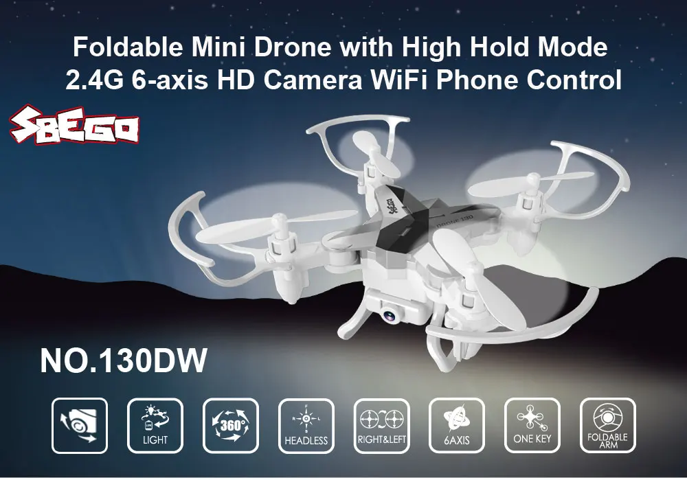 SBEGO 130DW Foldable Mini Drone with High Hold Mode 2.4G 6-axis HD Camera WiFi Phone Control RTF-1