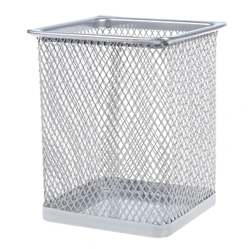 

Silver Gray Metal Mesh Rectangle Shaped Pen Pencil Holder Container