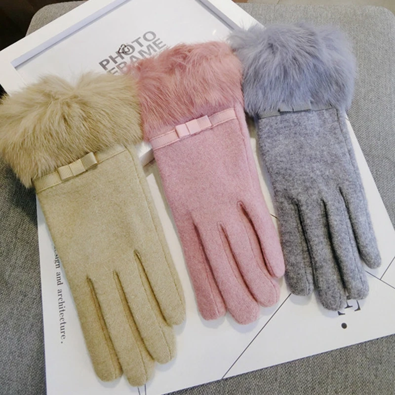 

High quality women winter gloves Cashmere Fashion gloves Touch Screen Wool ladies Mittens Solid Wrist Elegant gloves for women