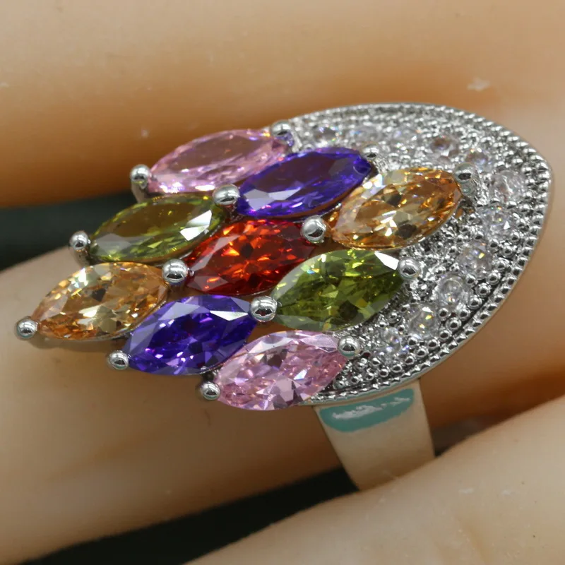 Обручальное голубое полудрагоценное серебро 925 пробы, роскошные кольца для женщин, многоцветное кольцо с несколькими камнями, Ювелирная коробка