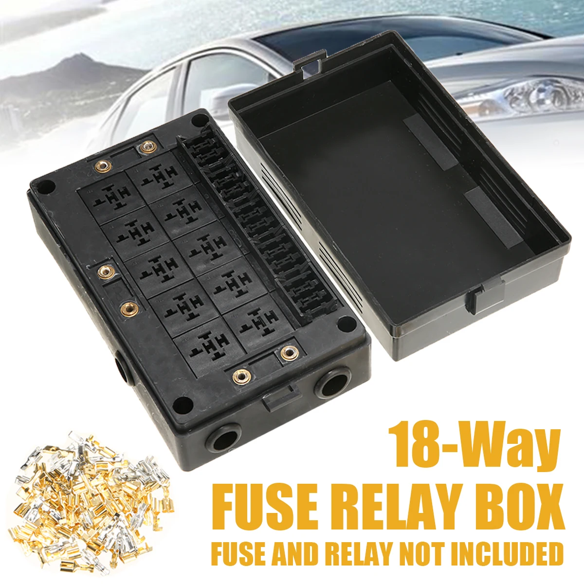 1 Set Black Car Auto Automotive 18 Way Fuse Relay Box Holder Block Circuit Protector Terminals Car Auto Replacement