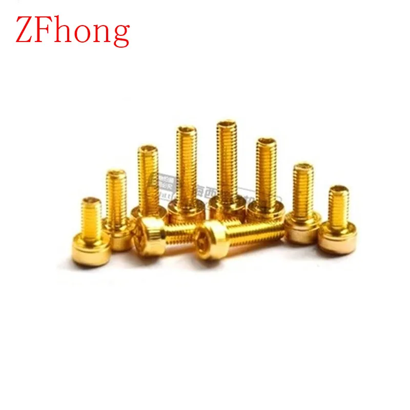 10-20pcs DIN912 육각 소켓 캡 헤드 나사 M2 M2.5 M3 M4 널링 처리된 스테인레스 스틸 티타늄 도금 황금색 하드웨어 도구용