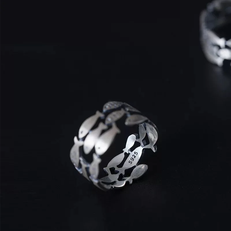 

Upscale Real 925 Sterling Silver Fish Rings for Women Adjustable Wedding Ring Fashion sterling-silver-jewelry Girls Gift