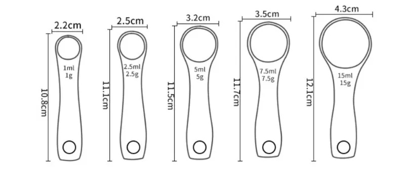 5 шт./компл. мерные ложки красочные Пластик(1/2,5/5/7,5/15 мл) мерная ложка супер Полезная сахарный торт ложка для выпечки