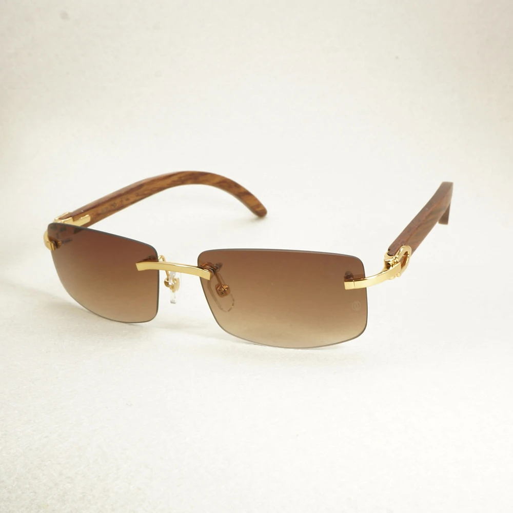 Vintage Rimless Sunglasses Wood Red Sunglass Men Luxury Eyewear Mens