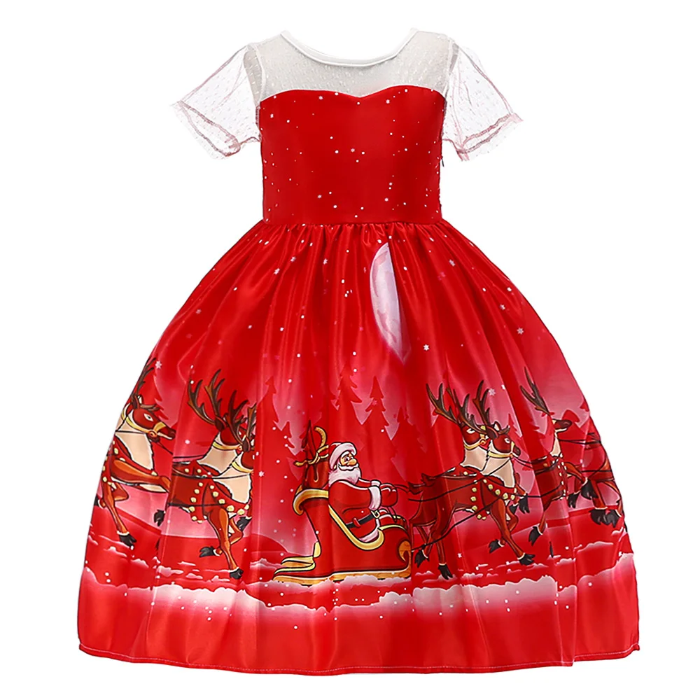 

BAOHULU Lace Short Sleeve Girls Christmas Dress Red Kids Dresses for Girl 2-11 Years Party Princess Vestidos Christmas Costume