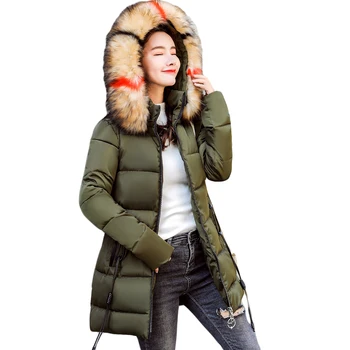 

2018 New Fashion Women Winter Jacket With Large Fur Collar Warm Hooded Female Womens Winter Coat Long Parkas Outerwear CM593