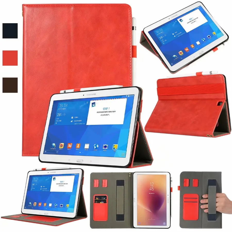 Чехол для samsung Galaxy Tab S2 9,7 T810 T813N T815 T819 SM-T810 чехол для планшета из искусственной кожи чехол-подставка+ пленка+ ручка - Цвет: Красный