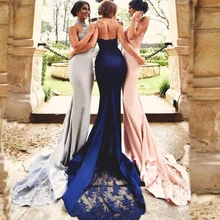 Сексуальные Платья для подружек невесты с аппликацией на шее, кружевное длинное вечернее платье для свадьбы на тонких бретелях, платье для выпускного вечера с открытой спиной