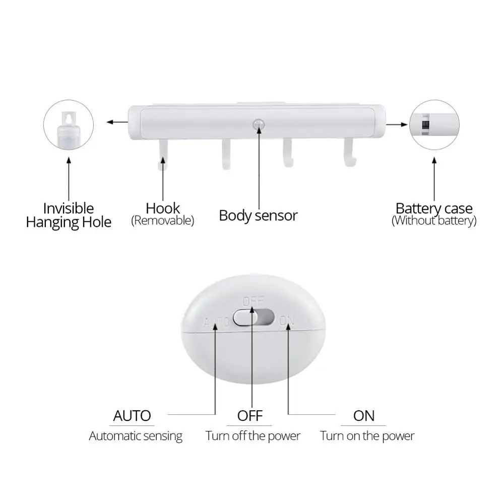 6Motion Sensor LED Cabinet Night Light Smart Battery Operated Wall Lamp Baby Sleeping WC Bedroom Toilet Bathroom Kitchen Lights