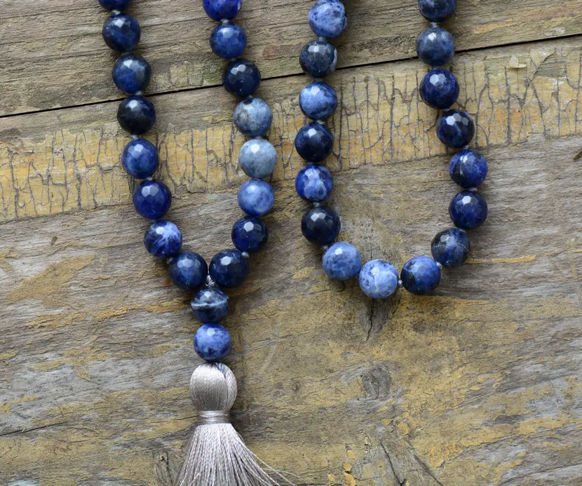 Meditation Necklace 8MM Natural Faceted Sodalite Soft Tassel Necklace Women Lariat 108 Beads Mala Necklace Dropshipping - Image 5