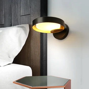

Contemporary White Black Round Wall Light Bedside Wrought Iron Sconce LED Suspension Lamp Rings Circle Hanging Light Living Room