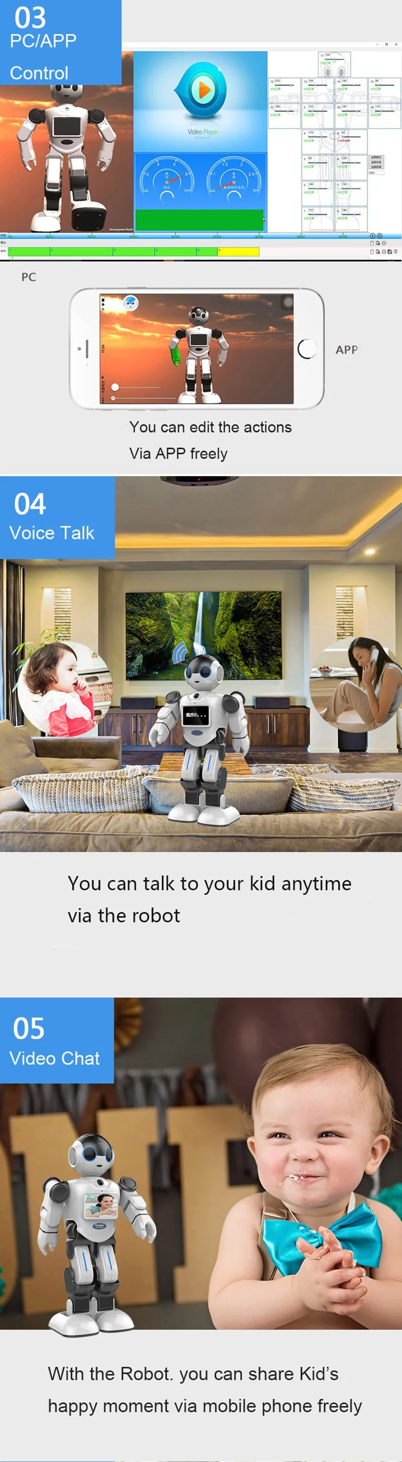 С SDK мобильный телефон приложение управление бытовой умный интерактивный человекоподобный робот образовательный человекоподобный робот