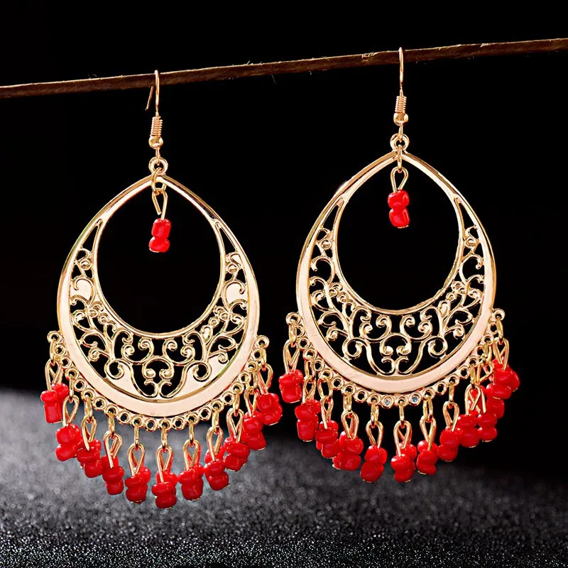Boucles d'orelles vntage en perles de perres préceuses 2,5 de long