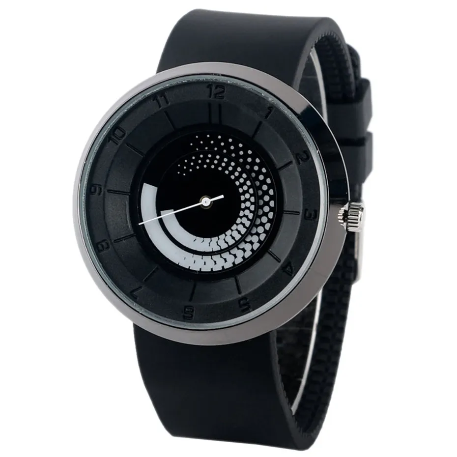 YISUYA Creative Watches Tire Lines Pattern Dial Mens Steampunk Fashion Analog Quartz Wrist Watch Black Rubber Band Student Clock (2)