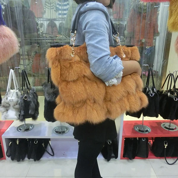 

Fashion women Fox fur shoulder bag real fox head fur handbag genuine fur messenger bag