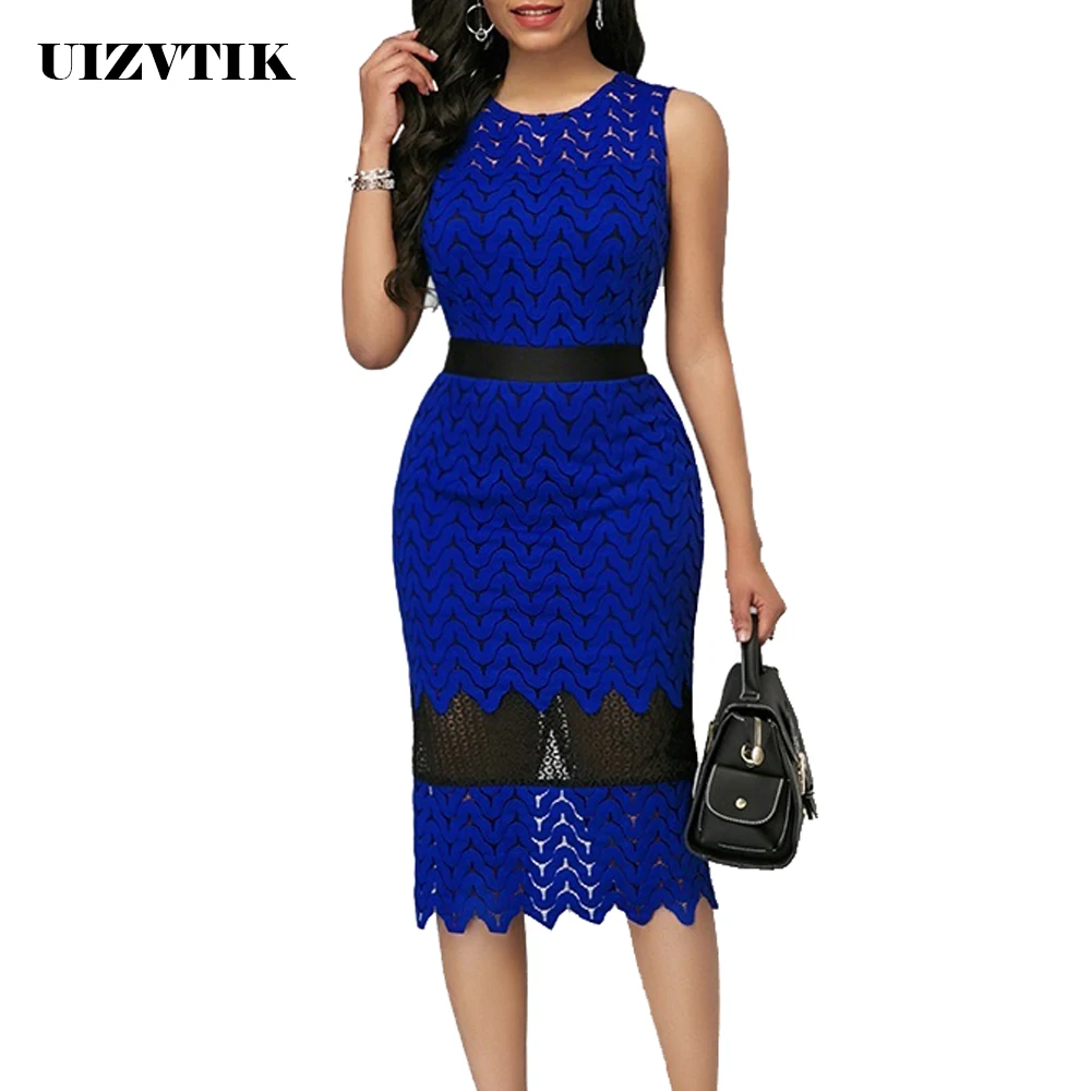 

Summer Dress Women 2019 Casual Plus Size Slim Patchwork Lace Dresses Female Elegant Sexy Split Office Bodycon Long Party Dress