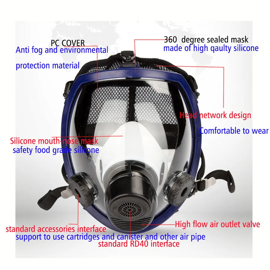 Gas masks Full Face Respirator Gas Mask Breather 2 in 1 Function 6800 Silicone Mask for Industry Painting Spraying Anti-dust  (6)