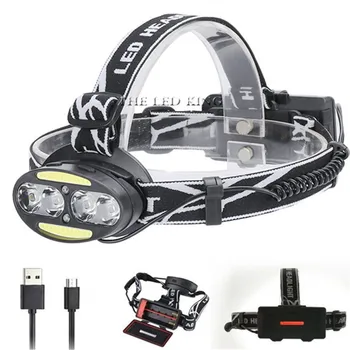 

40000LM LED Headlamp 4*T6+2*COB+2*Red Zoomable Head lamp Flashlight Torch Headlight Lanterna With LED Motion Sensor for Camping