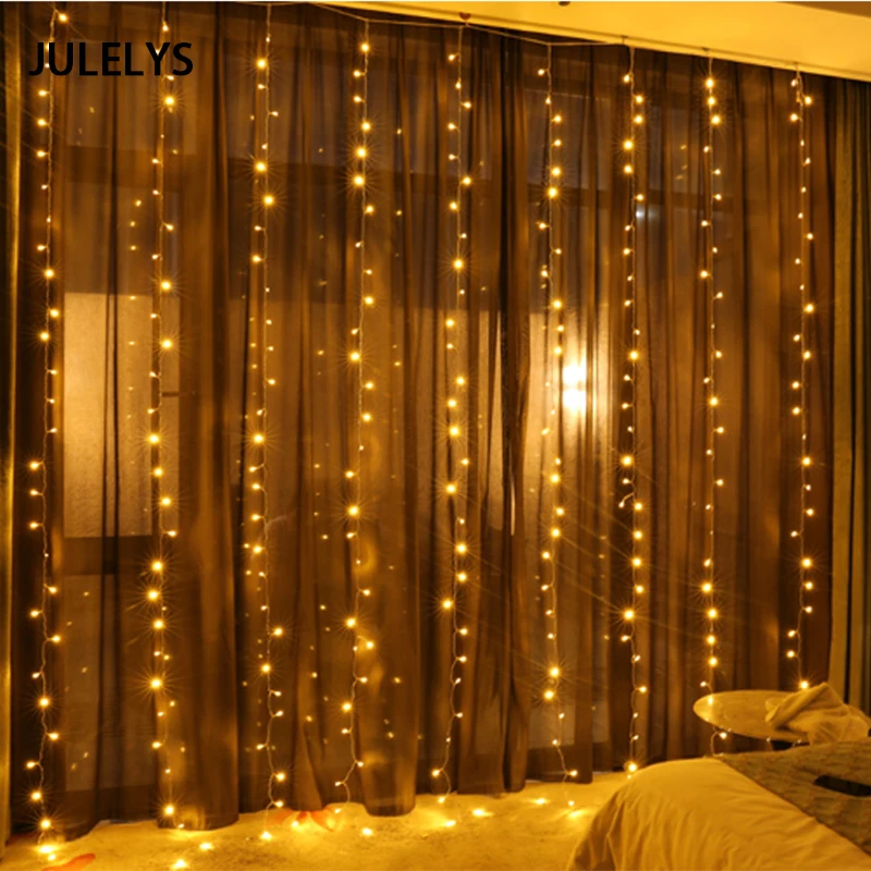 JULELYS 4 x 2M 256 LED Curtain Icicle String Lights Christmas Fairy ...