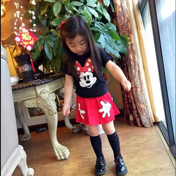 

Girl Minnie Mouse clothing Set Kids clothes Short Sleeve T-shirt+ kirt Suits Outfits Set Vestido roupa infantil roupas infantis