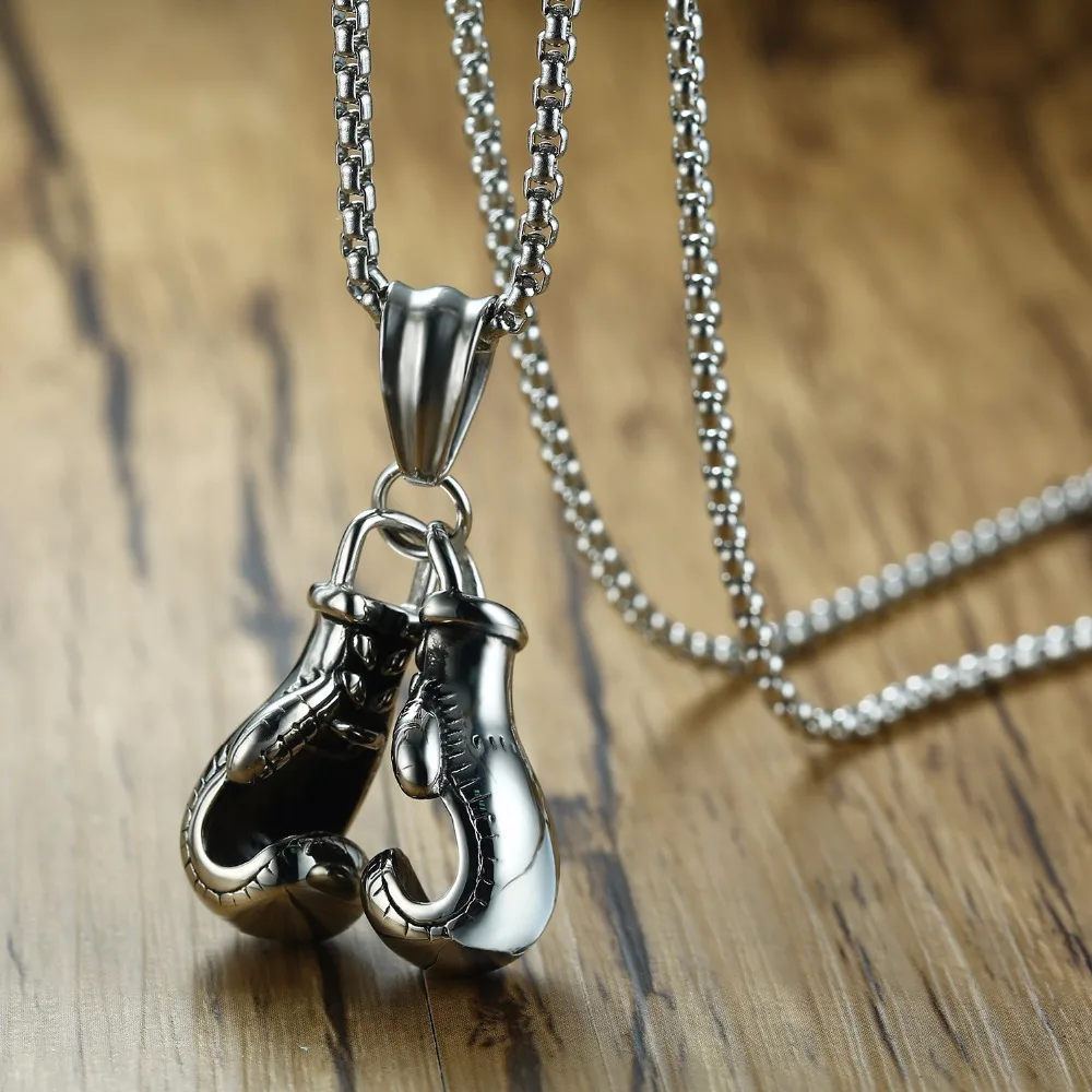 (10pcs) Men Necklace Silver Stainless Steel Chain Pair Boxing Glove