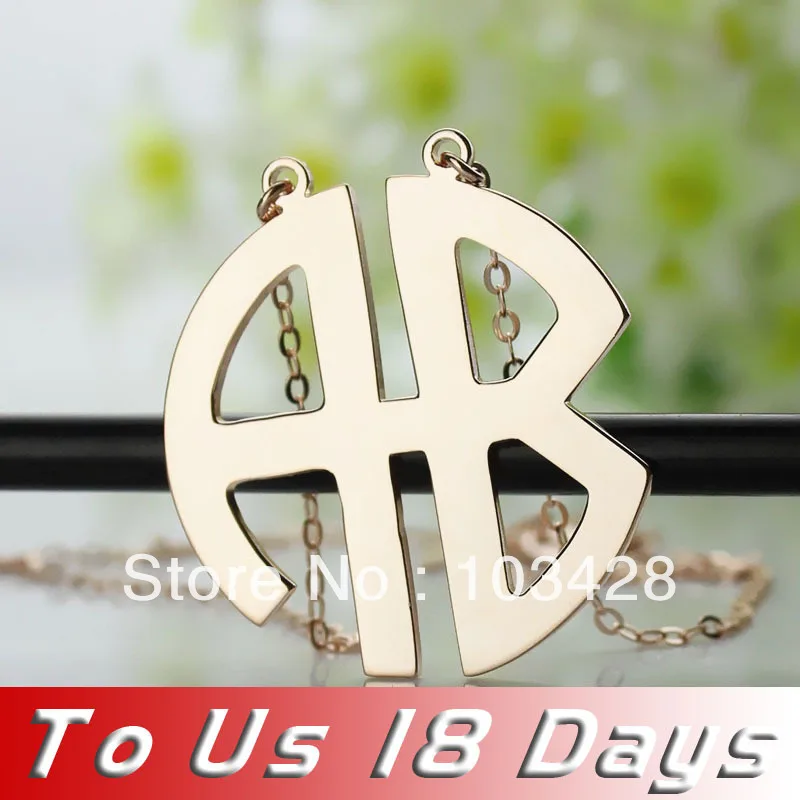 Ailin 2 Letters Block Monogram Necklace In Rose Gold Color Two Ailin 2 Letters Block Monogram Necklace