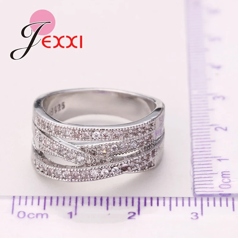 Крест 925 пробы серебряные обручальные кольца для Для женщин Блестящий кубический циркон ювелирных изделий для годовщины помолвки кольцо