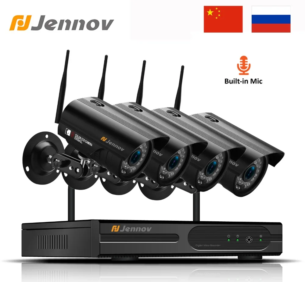 Jennov Wi-Fi CCTV видеонаблюдение Aduio 4CH 1080P 2MP камера безопасности системы NVR P2P Открытый IP Pro ночное видение водонепроницаемый