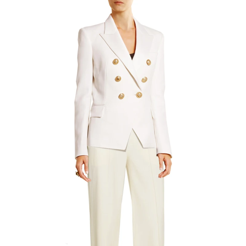 White Pants Suit Women Winter Suits Zipper Office Two Piece Set Jacket+ High Waist Wide Leg Pants Set Blazer Sets
