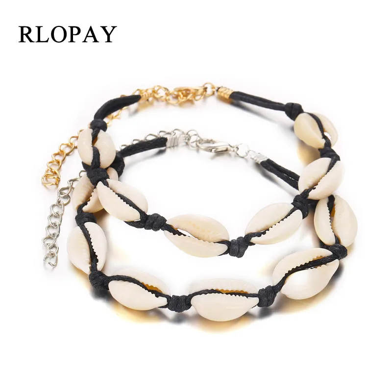 

RLOPAY Trendy Women Natural Shell Bracelet Alloy Bangle Ivory White Shells Wave Rope Chain Adjustable Gold Sliver Color