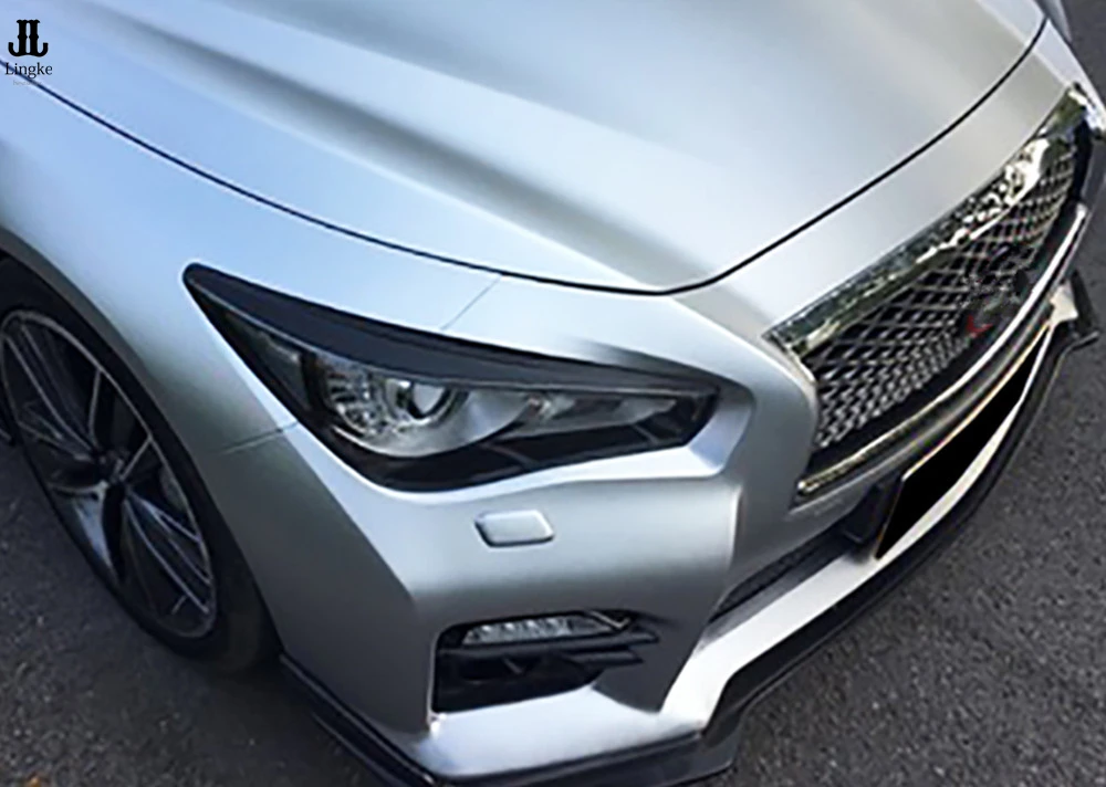 2pcs ABS Carbon Fiber Front Headlight Cover Eye Lid Trim For Infiniti