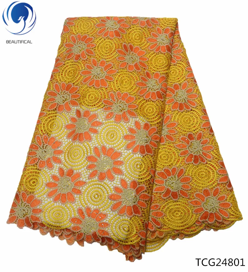 

BEAUTIFICAL african cord guipure lace fabrics 2019 cheap guipure laces fabrics with beads african lace 5yards TCG249