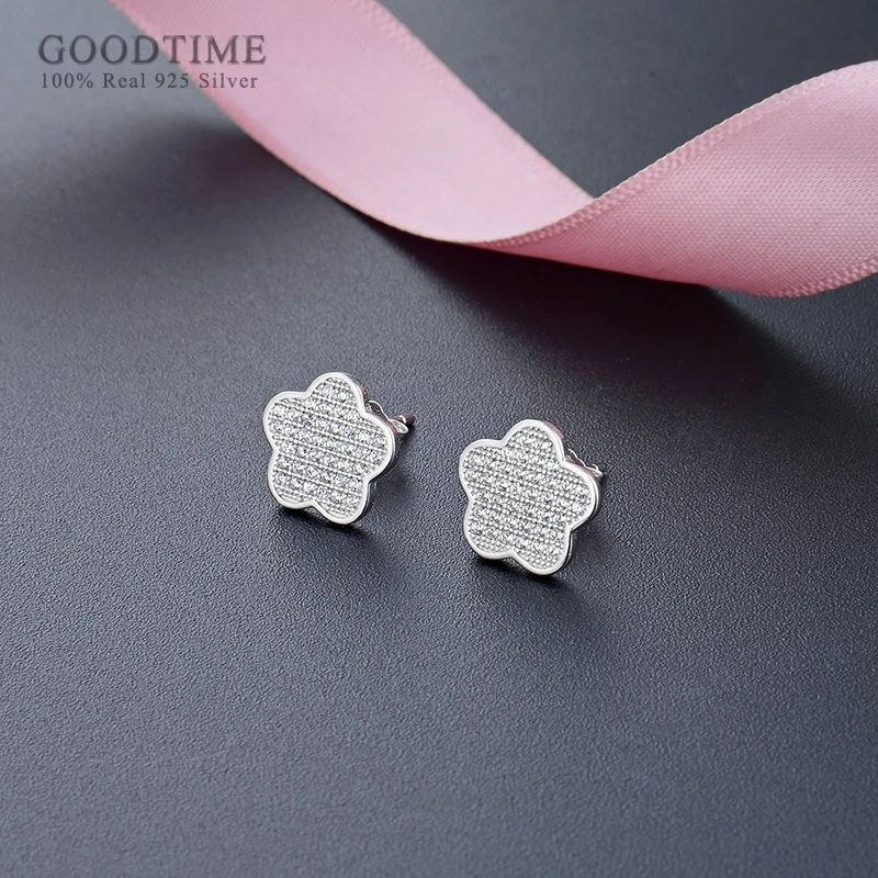 Свежие модные женские 925 пробы серебряные ювелирные изделия сливы серьги-гвоздики цветы циркониевые серьги серебряные серьги для девочек