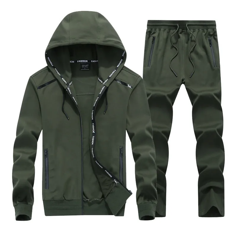Для мужчин костюмы мужской спортивной толстовки комплект Демисезонный Повседневные комплекты одежды толстовки+ брюки Высокое качество, Большие размеры L-9XL - Цвет: Армейский зеленый