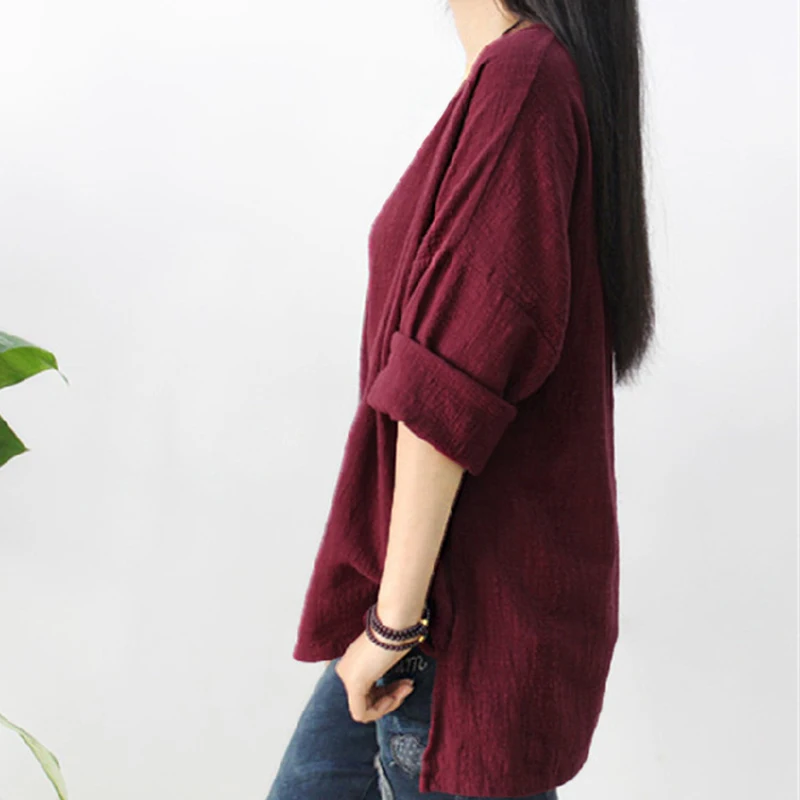 New Women Cotton Linen Long Sleeve Irregular Tops Casual Blouse Shirt Loose Solid Party Tops Kaftan Plus Size 5XL