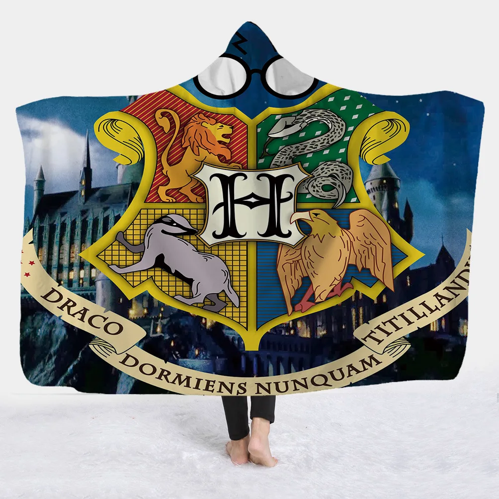 Slytherin Ravenclaw Gryffindor Hufflepuff 3D плюшевое одеяло с капюшоном для взрослых и детей, теплое, ноское, Прямая поставка - Цвет: 17