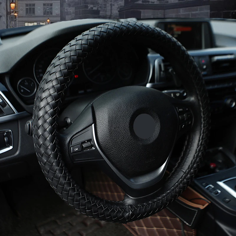 Classic Braid Car Steering Wheel Covers Genuine Leather Universal