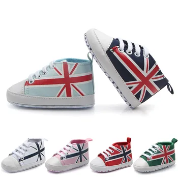 

New Canvas Newborn Baby Sneaker Shoes Girls Boys Infant Toddler Flag Print Anti-slip Shoes Baby First Walkers Soft Sole Sneakers