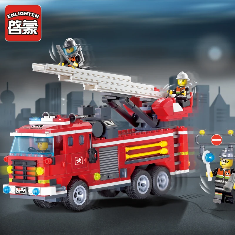 

Enlighten 904 Three Bridge Fire Englines 364pcs Building Blocks Compatible all brand City fire truck brick toys for children