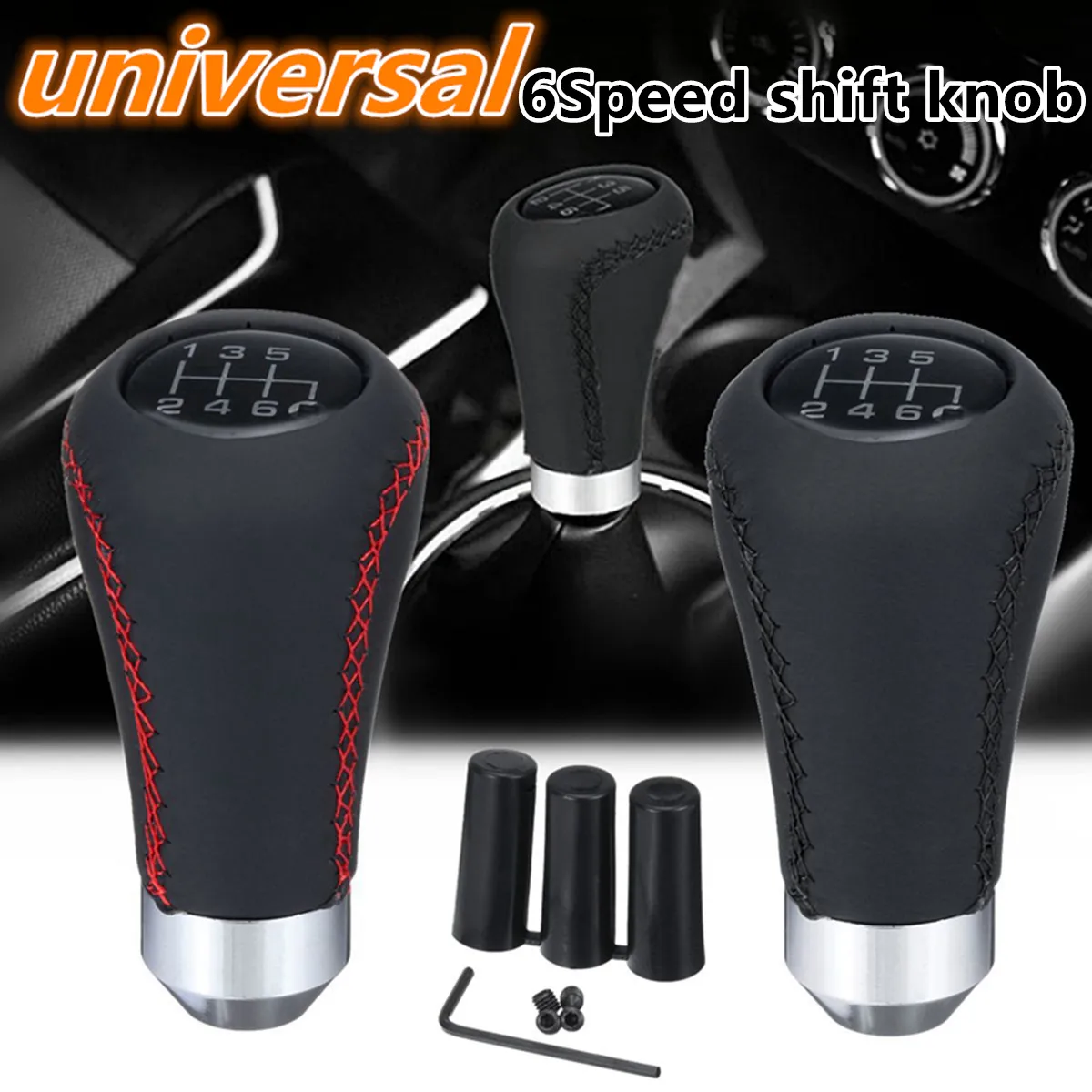 Universal 6 Speed Car Gear Shift Knob Manual Shifter Lever Stick Red
