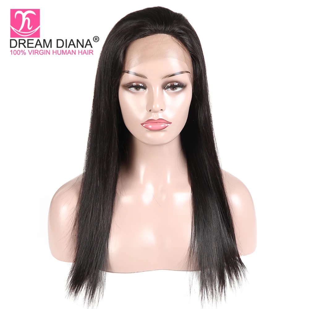 DreamDiana Burmes Hair Full Lace Wigs Remy Straight Hair Full Lace Glueless Wig Black 100% Pre Plucked Full Lace Human Hair Wigs