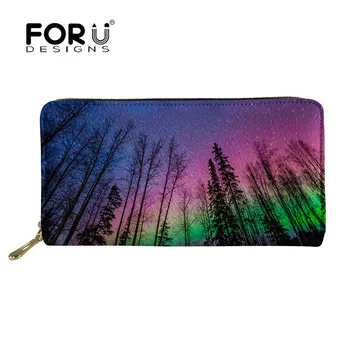 

FORUDESIGNS 2019 Ladies Starry Sky Printing Leather Long Wallet Women Vintage Card Holder Coin Money Bags Zipper Purses Clutch