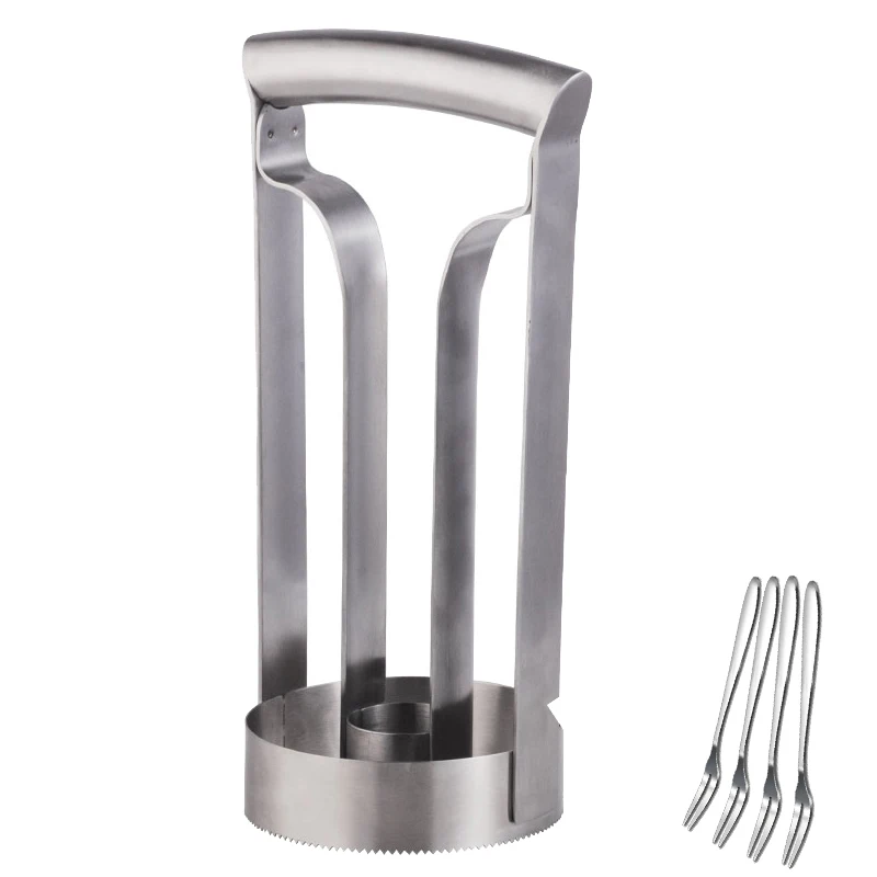 

1PC High Quality Stainless Steel Pineapple Slicer With Forks Silver Easy Metal Pineapple Cutter Fruit Cutting Tool