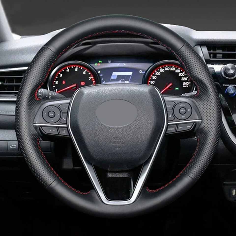 Ручная сшитая черная крышка рулевого колеса из искусственной кожи для Toyota Camry