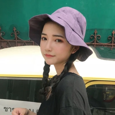 purple1 Женские Панамы с козырьком от солнца, однотонные летние женские шляпы, универсальные, японский стиль, каваи, Харадзюку, простые, модные, шикарные, для отдыха, для студентов - Цвет: purple1